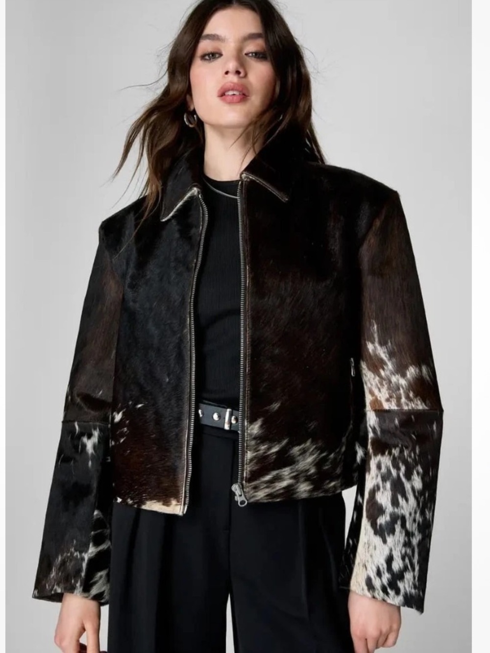 Genuine Cowhide Leather Jacket - Black & White size small NWT never worn